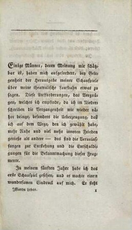A. W. Ifflands dramatische Werke, 1. Meine theatralische Laufbahn