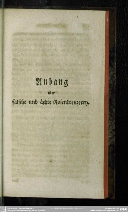 Anhang über falsche und ächte Rosenkreuzerey