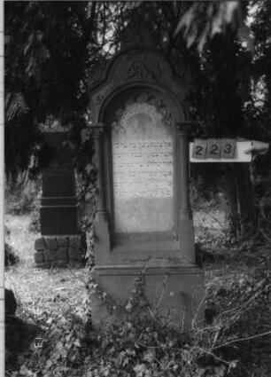 Grabstein 223 (Index: 100093534) Maße HxBxT: 198x69x37 cm Symbolik: Säulen, Stern, Verzierungen: Grabstein 223