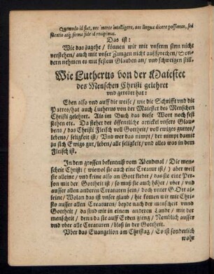 Wie Lutherus von der Maiestet des Menschen Christi gelehret und geredet hat: