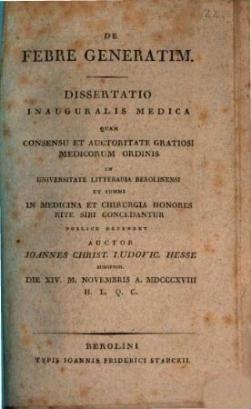 De febre generatim : dissertatio inauguralis medica