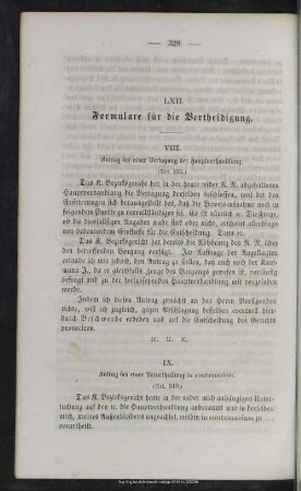 LXII. Formulare für die Vertheidigung