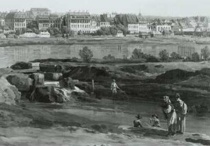 Dresden vom linken Elbufer unterhalb der Festungswerke