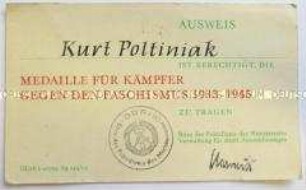 Ausweis zur Medaille für Kämpfer gegen Faschismus 1933-1945