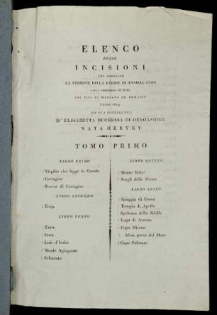 Elenco Delle Incision I, Tomo Primo - Tomo secondo