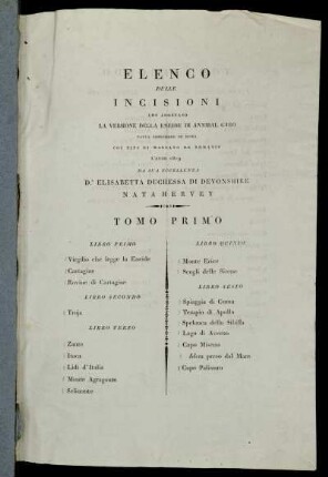 Elenco Delle Incision I, Tomo Primo - Tomo secondo
