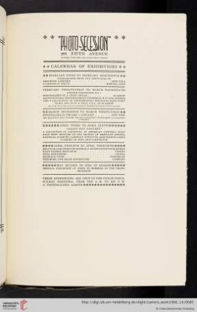 Photo-Secession [Calendar of Exhibitions]