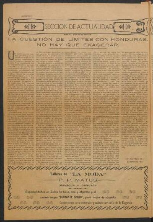La cuestión de límites con honduras.No hay que exagerar. : Tesis conservadora