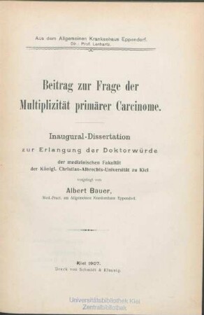 Beitrag zur Frage der Multiplizität primärer Carcinome