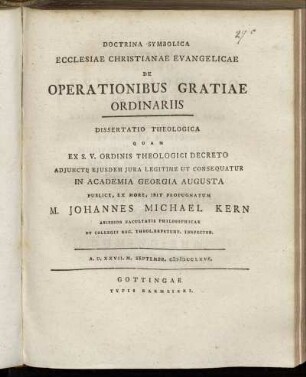 Doctrina Symbolica Ecclesiae Christianae Evangelicae De Operationibus Gratiae Ordinariis