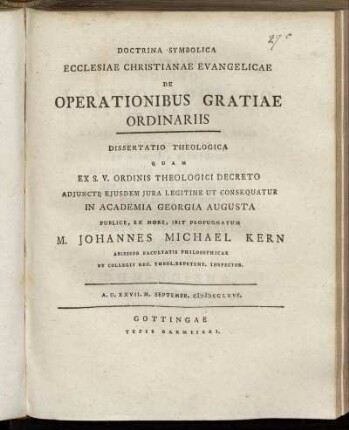 Doctrina Symbolica Ecclesiae Christianae Evangelicae De Operationibus Gratiae Ordinariis