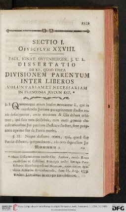 Sectio I. Opvscvlvm XXVIII