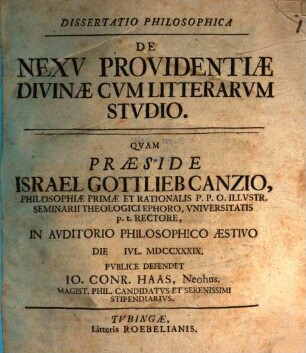 Disp. philos. de nexu providentiae divinae cum litterarum studio