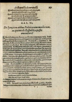 Cap. VI. De Symptomatibus Politicorum morborum, ac quomodo Respublica poßit emendari?