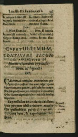Caput Ultimum. Continens Secundam appendicem De Enunciationibus exponibilibus, ut loquuntur.