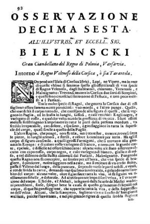 Osservazione Decima Sesta all'Illustriss. et Eccell. Sig. Bielinscki ...