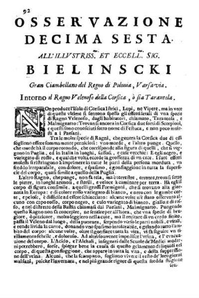 Osservazione Decima Sesta all'Illustriss. et Eccell. Sig. Bielinscki ...