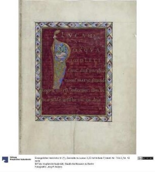 Evangelistar Heinrichs IV. (?), Zierseite zu Lukas 2,22 mit Initiale P