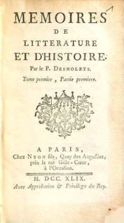 Mémoires De Littérature Et D'Histoire, 1,1