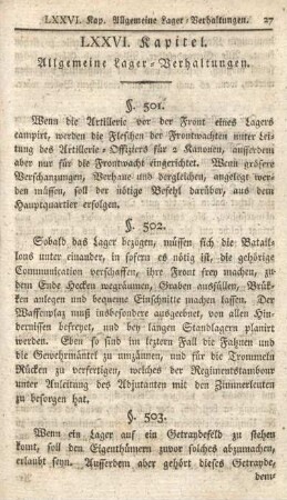 LXXVI. Kapitel. Allgemeine Lager-Verhaltungen.
