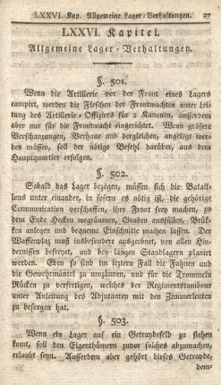 LXXVI. Kapitel. Allgemeine Lager-Verhaltungen.
