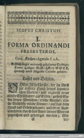 I. Forma Ordinandi Presbyteros. Conf. Kirchen-Agende. f. 2.b