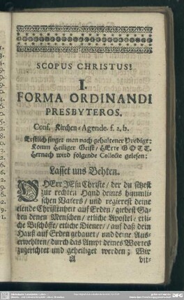 I. Forma Ordinandi Presbyteros. Conf. Kirchen-Agende. f. 2.b