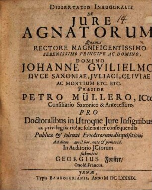 Dissertatio Inauguralis De Jure Agnatorum