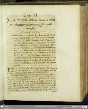Cap. VI. Iura domus circa materiam servitutum aliorumq[ue] Iurium recensens