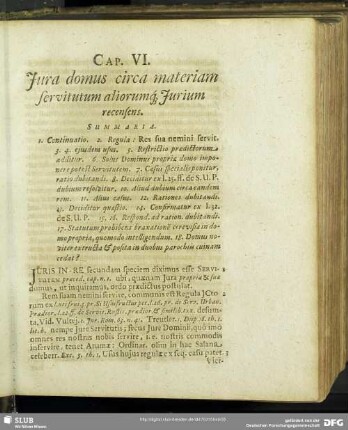 Cap. VI. Iura domus circa materiam servitutum aliorumq[ue] Iurium recensens