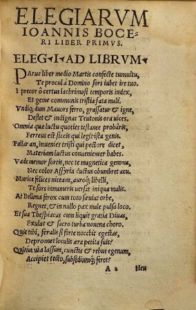 Elegiarvm Ioannis Boceri Liber Primvs