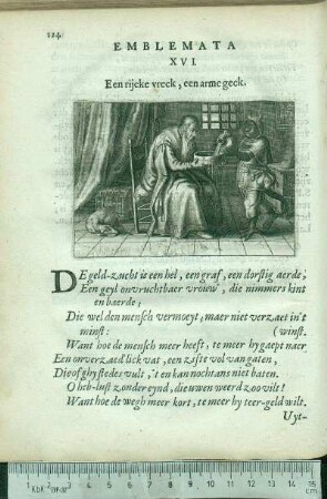 Emblemata XVI. Een rijcke vreck, een arme geck.