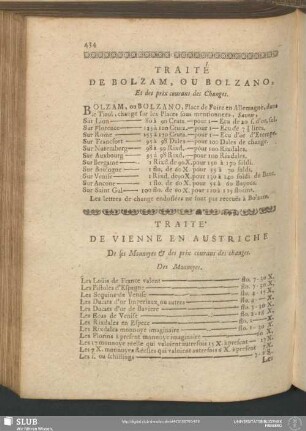 Traité De Vienne En Austriche De ses Monnoyes & des prix courans des changes