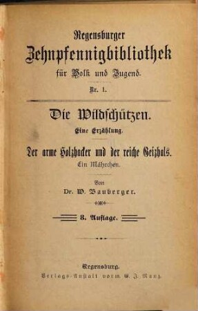 Die Wildschützen : eine Erzählung
