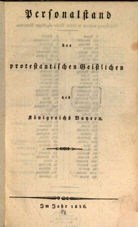 Personalstand der protestantischen Geistlichen des Königreichs Bayern. 1836