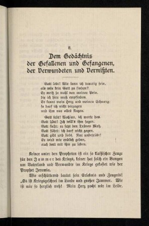 59-67, 8. Dem Gedächtnis der Gefallenen und Gefangenen, der Verwundeten und Vermißten