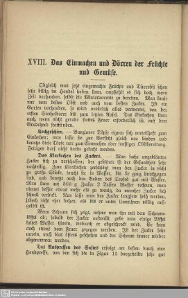XVIII. Das Einmachen und Dörren der Früchte und Gemüse