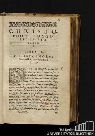Liber I. Christoporus Longolius, Petro Bembo S. D.