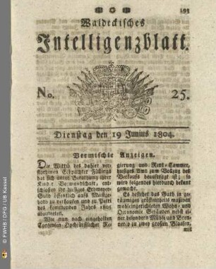 No. 25. Dienstag den 19 Junius 1804