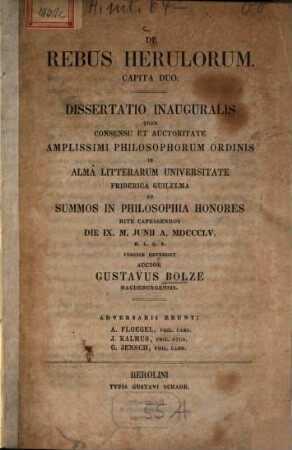 De rebus Herulorum : capita duo ; dissertatio inauguralis