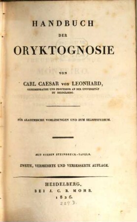 Handbuch der Oryktognosie : für akademische Vorlesungen und zum Selbststudium