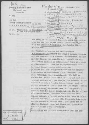 Eschelbach-Kesselfeld: Visitationsbericht mit Pfarrbericht 1955