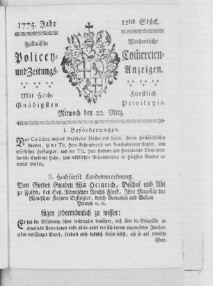 12tes Stück, Ausgabe vom 22. Merz 1775