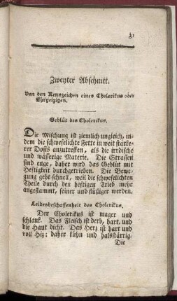 Zweyter Abschnitt. Von den Kennzeichen eines Cholerikus oder Ehrgeizigen. - Vierter Abschnitt. Von den Kennzeichen eines Sanguineus.