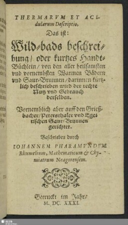 Thermarum Et Acidularum Descriptio