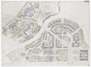 Bundesoffener städtebaulicher und landschaftsplanerischer Ideenwettbewerb Platz der Republik (nicht realisiert), Ankauf – Lageplan. Berlin-Mitte, Platz der Republik