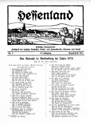 Nr. 8, August-Heft 1921