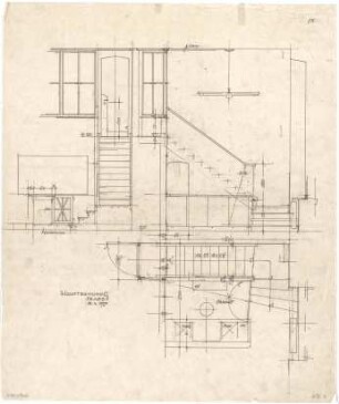 Döllgast, Hans; München; Hauptbahnhof, Nr. 9B - Eingang mit Treppe (Grundriss; Ansicht; Schnitt)