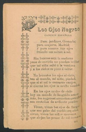 Los ojos negros : Canción española