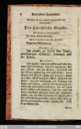 [Das andere Hauptstück. Vom Christlichen Glauben.]